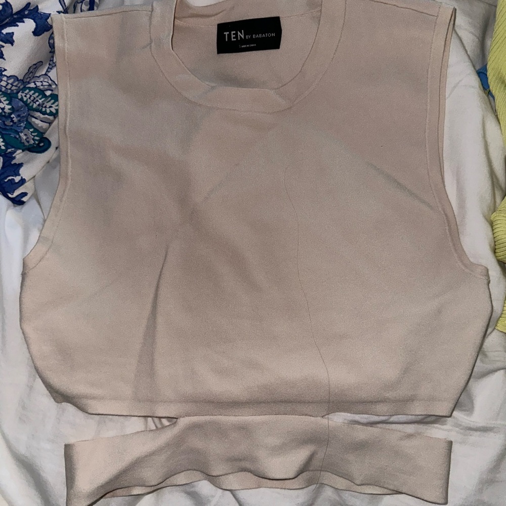 TEN by Babaton Sweater Womens S Retrospect Sleeveless Cropped Cut Out Cream